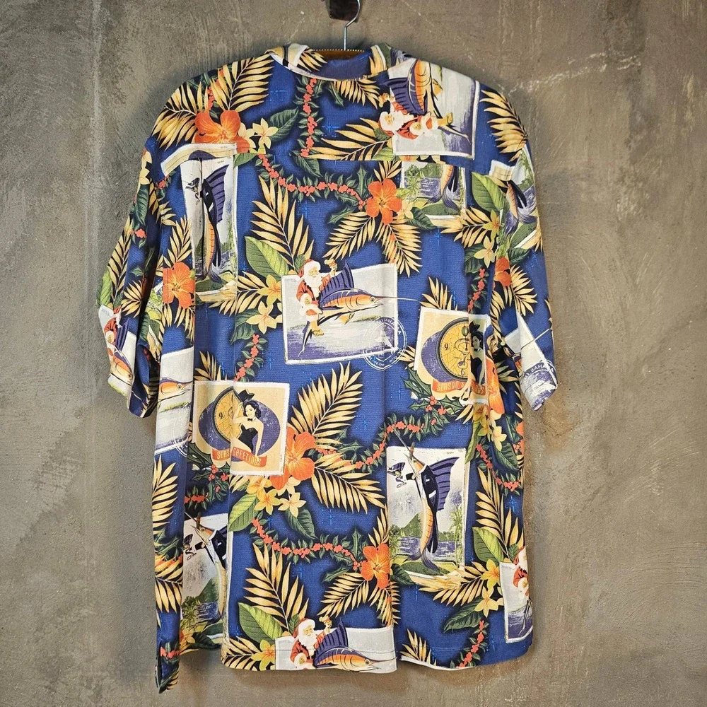 Tommy Bahama Silk Shirt XL‎ Christmas Santa Cocktail Marlin Pinup Tuxedo Holiday - Picture 5 of 12